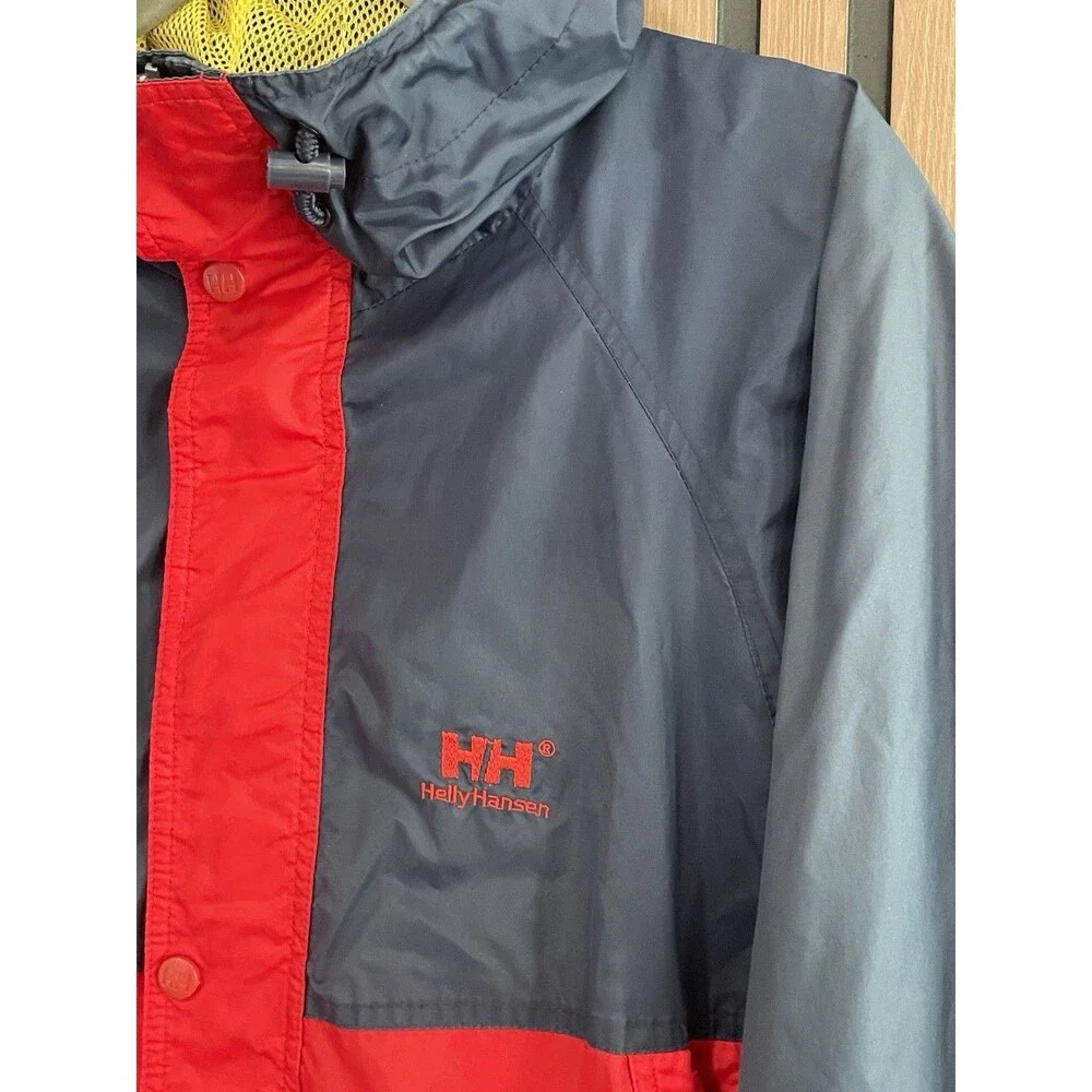 Vintage 90s Helly Hansen Sailing Color Block Rain Jacket Men's S-M Red Blue - Picture 4 of 14